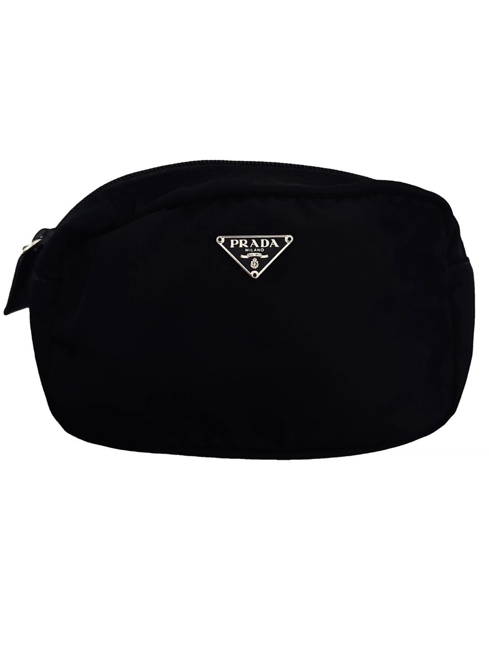 Prada AUTHENTIC Vintage Nylon Black Logo Triangle Pouch Cosmetic Case Makeup Bag